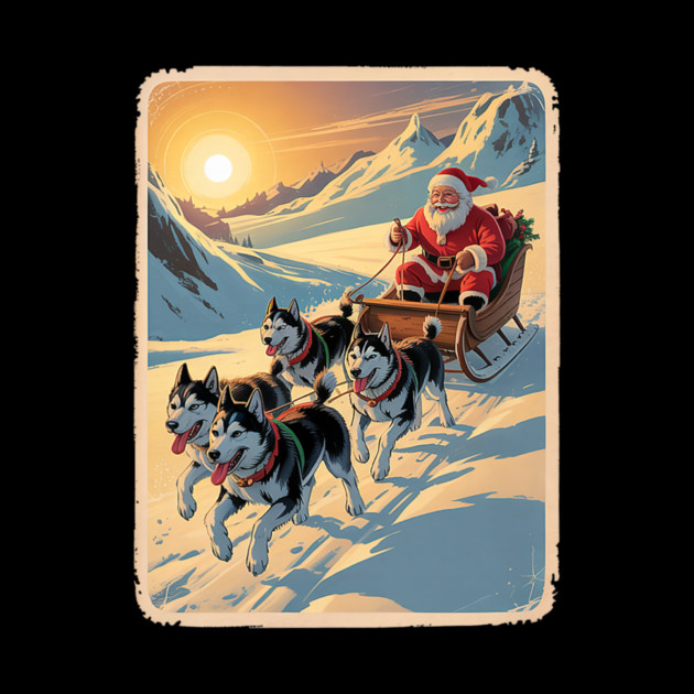 Classic Retro Husky Sled Team Christmas by yangho