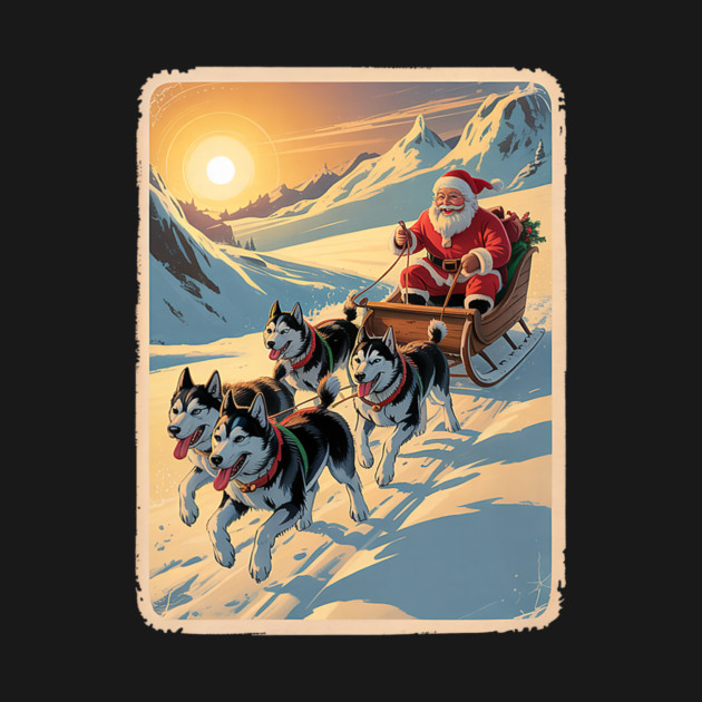Classic Retro Husky Sled Team Christmas by yangho
