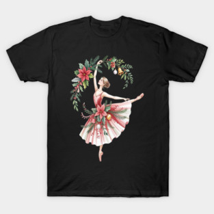 Christmas Ballerina Poinsettia Holiday Dance T-Shirt