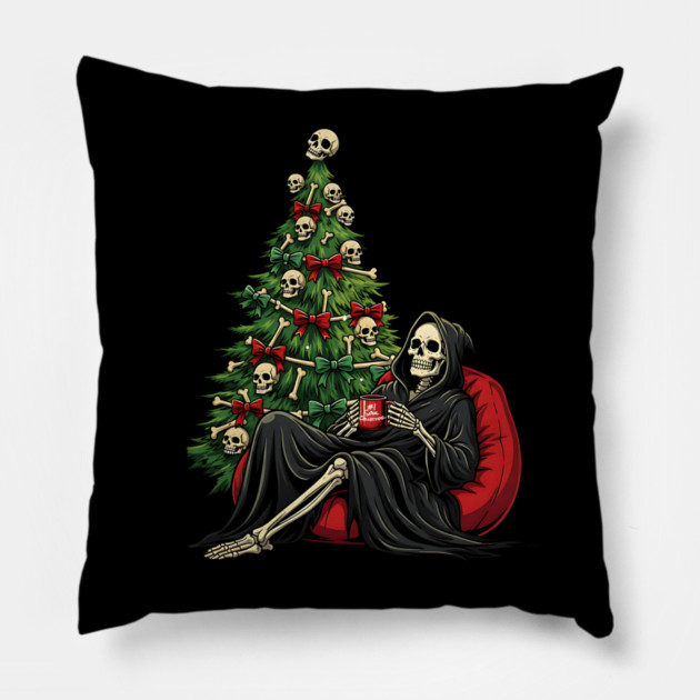 Grim Reaper Christmas Tree Soul Collector Pillow by Designed By Marty
