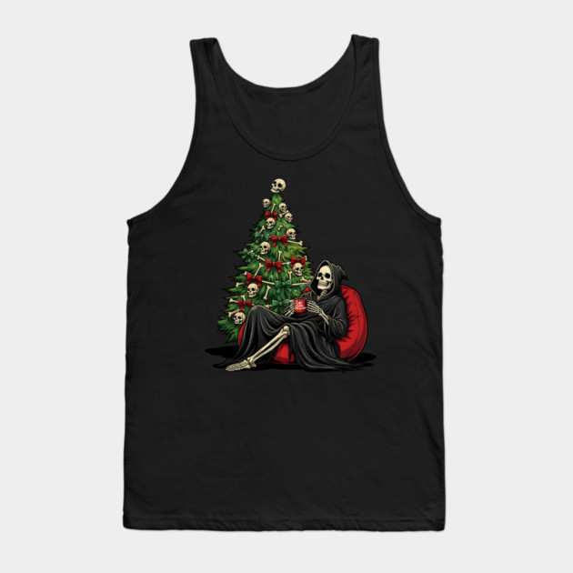 Grim Reaper Christmas Tree Soul Collector Tank Top by Designed By Marty