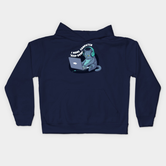 Funny Programmer Cat: I Make Computers Beep Boop! Kids Hoodie by enrynz