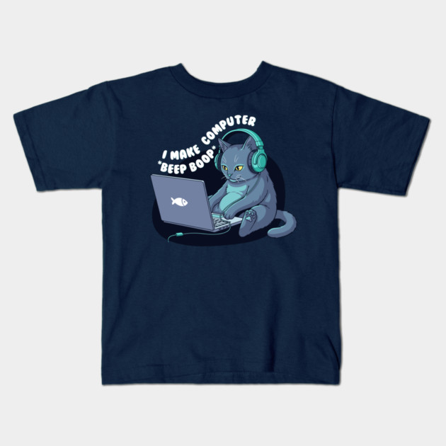 Funny Programmer Cat: I Make Computers Beep Boop! Kids T-Shirt by enrynz