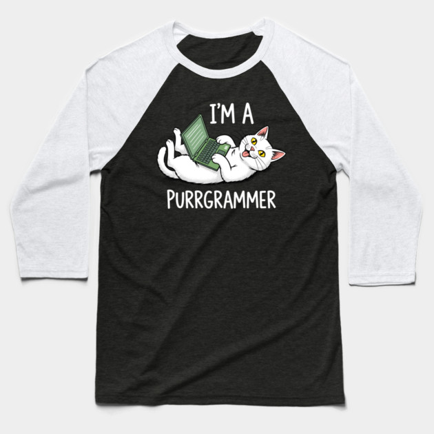 Purrrgrammer Cat: Coding Kitty Laptop Baseball T-Shirt by enrynz