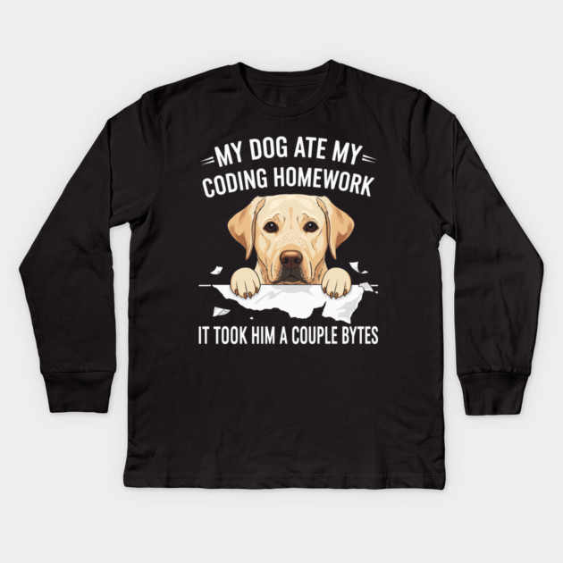My Dog Ate My Coding Homework Kids Long Sleeve T-Shirt by enrynz
