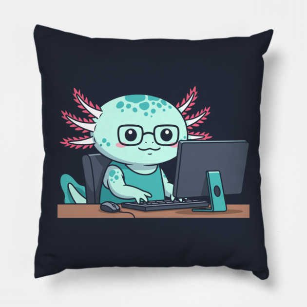 Cute Axolotl Programmer Pillow by enrynz