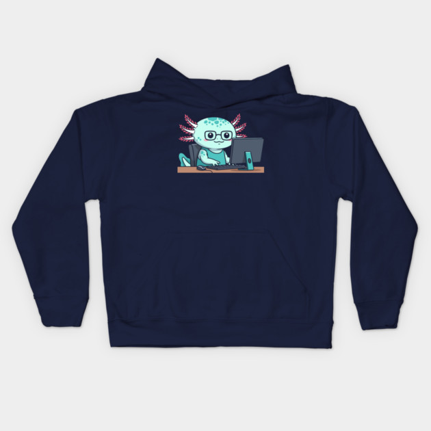 Cute Axolotl Programmer Kids Hoodie by enrynz