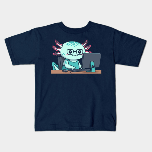 Cute Axolotl Programmer Kids T-Shirt by enrynz