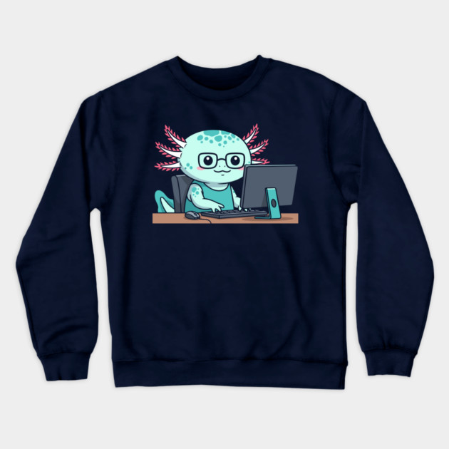 Cute Axolotl Programmer Crewneck Sweatshirt by enrynz