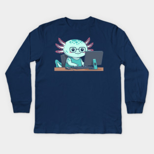 Cute Axolotl Programmer Kids Long Sleeve T-Shirt