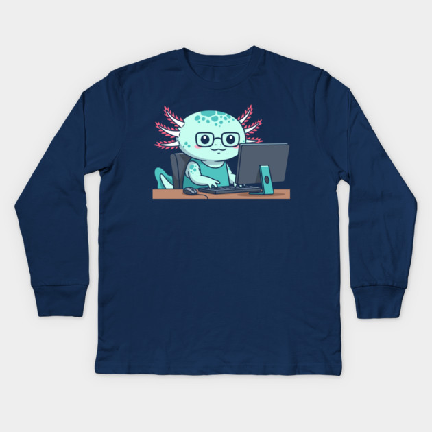Cute Axolotl Programmer Kids Long Sleeve T-Shirt by enrynz