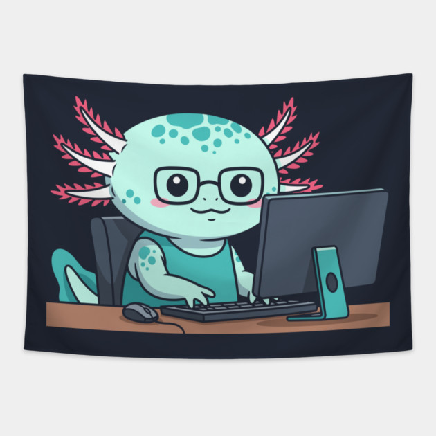 Cute Axolotl Programmer Tapestry by enrynz