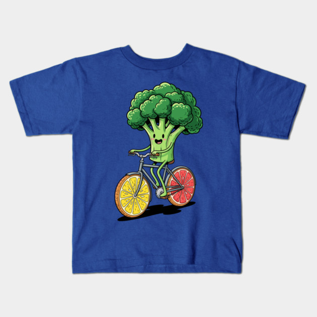 Broccoli Biking Fun Kids T-Shirt by enrynz