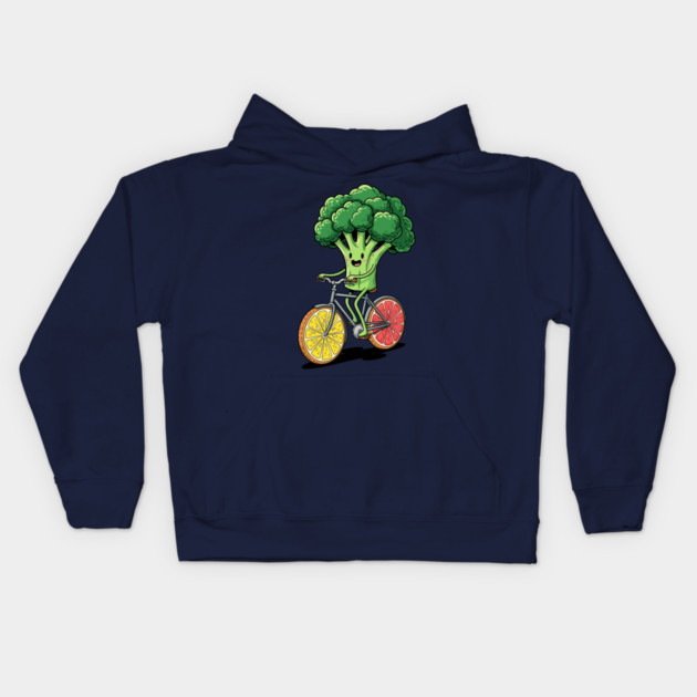 Broccoli Biking Fun Kids Hoodie by enrynz