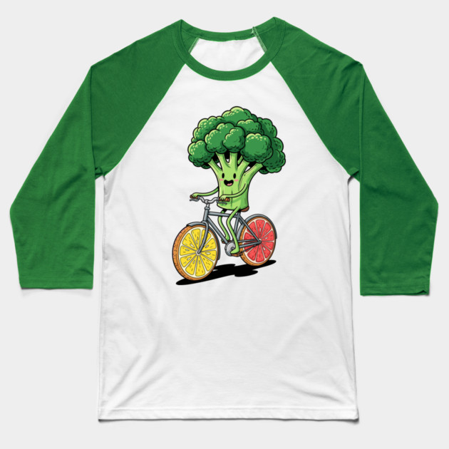 Broccoli Biking Fun Baseball T-Shirt by enrynz