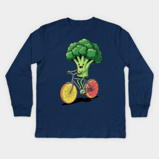 Broccoli Biking Fun Kids Long Sleeve T-Shirt