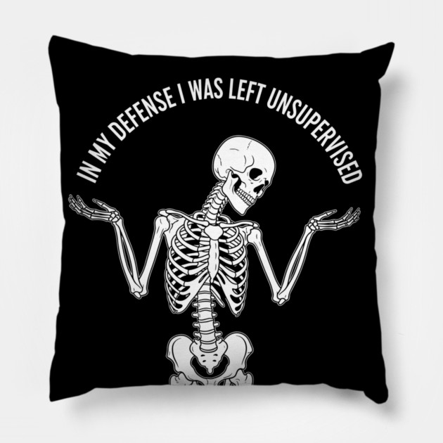 Skeleton's Sarcastic Excuse Pillow by enrynz