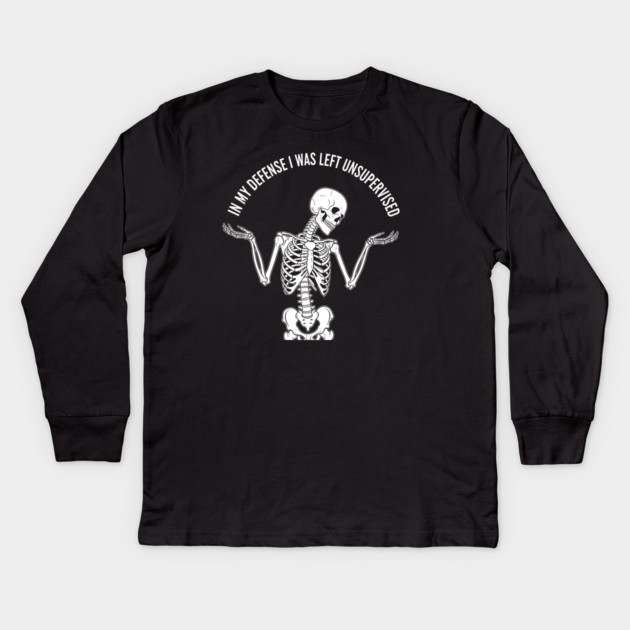 Skeleton's Sarcastic Excuse Kids Long Sleeve T-Shirt by enrynz