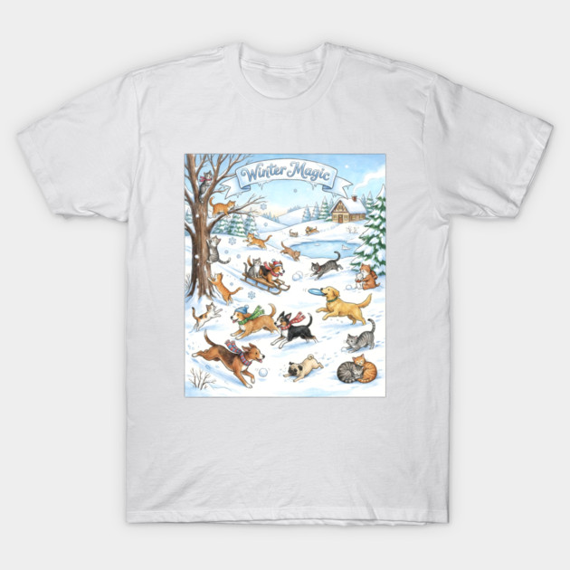 Winter Fun with Cats and Dogs T-Shirt by Creatifly Graphic Tees