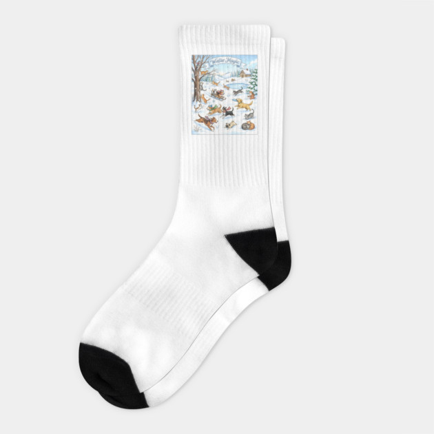 Winter Fun with Cats and Dogs Socks by Creatifly Graphic Tees