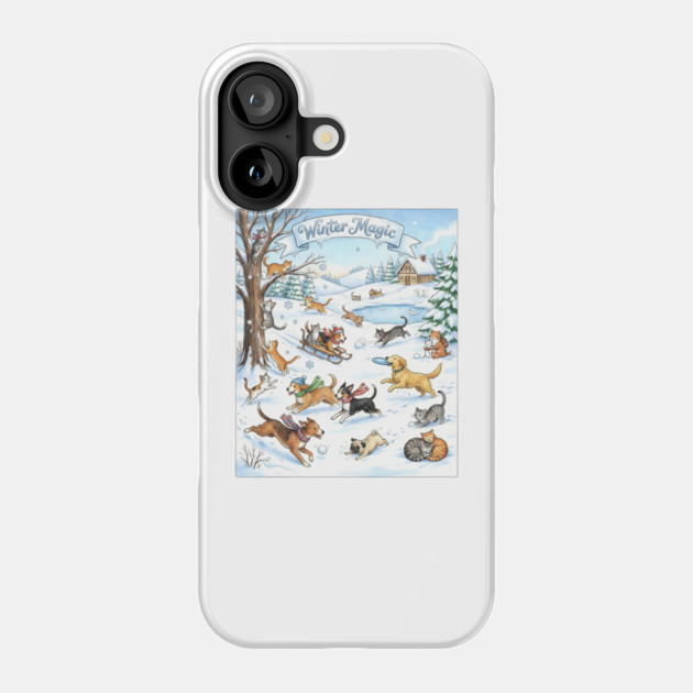 Winter Fun with Cats and Dogs Phone Case by Creatifly Graphic Tees