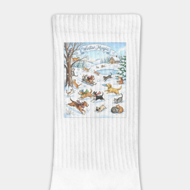 Winter Fun with Cats and Dogs by Creatifly Graphic Tees