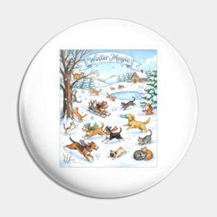 Winter Fun with Cats and Dogs Pin