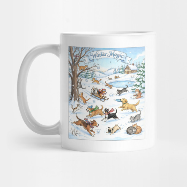 Winter Fun with Cats and Dogs by Creatifly Graphic Tees