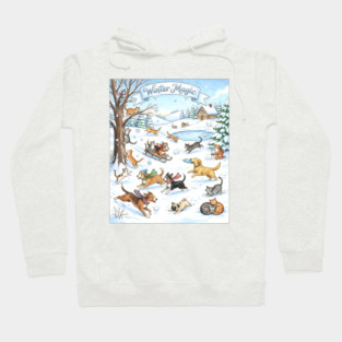 Winter Fun with Cats and Dogs Hoodie
