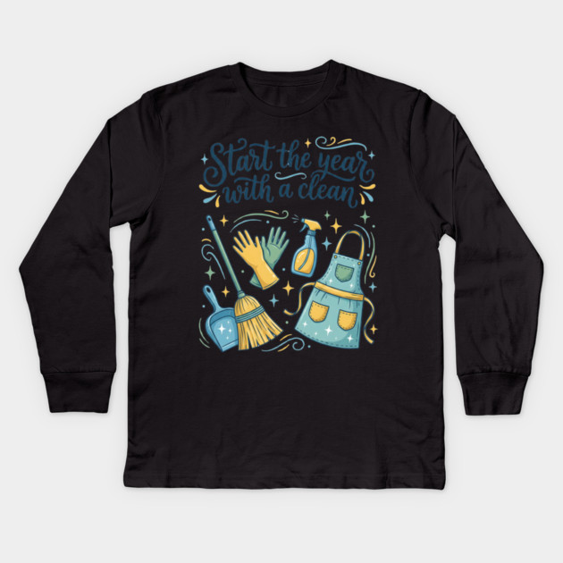 Start the Year with a Clean Kids Long Sleeve T-Shirt by Creatifly Graphic Tees