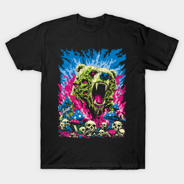 Psychedelic Demon Bear – Surreal Horror Fantasy Art T-Shirt by Carlos's Store 11