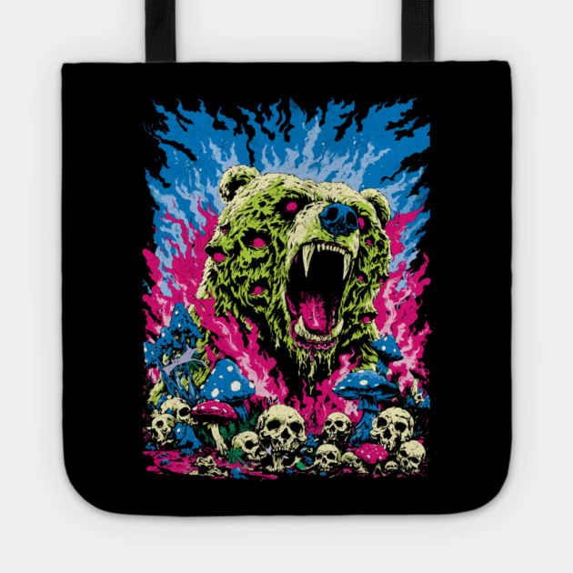 Psychedelic Demon Bear – Surreal Horror Fantasy Art Tote by Carlos's Store 11