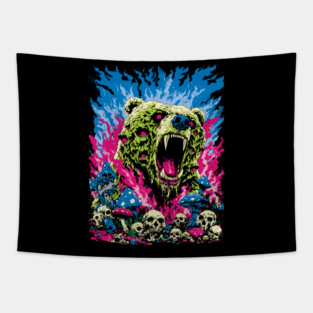 Psychedelic Demon Bear – Surreal Horror Fantasy Art Tapestry