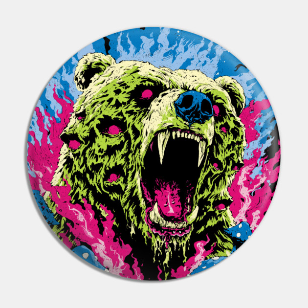 Psychedelic Demon Bear – Surreal Horror Fantasy Art Pin by Carlos's Store 11