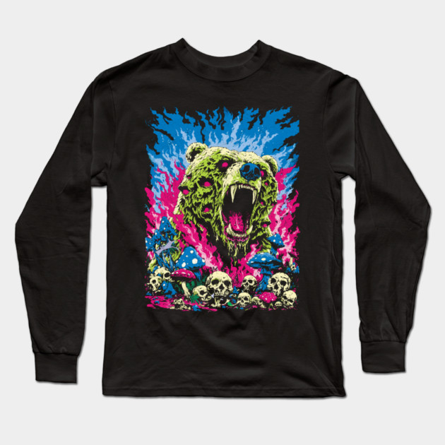 Psychedelic Demon Bear – Surreal Horror Fantasy Art Long Sleeve T-Shirt by Carlos's Store 11