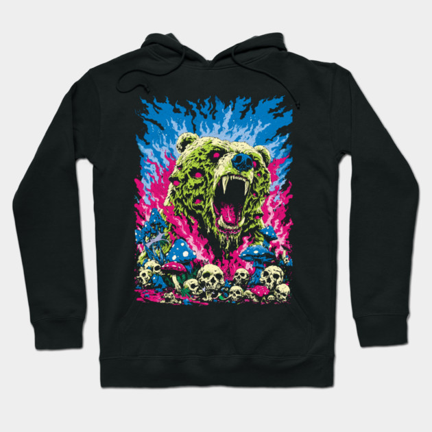 Psychedelic Demon Bear – Surreal Horror Fantasy Art Hoodie by Carlos's Store 11