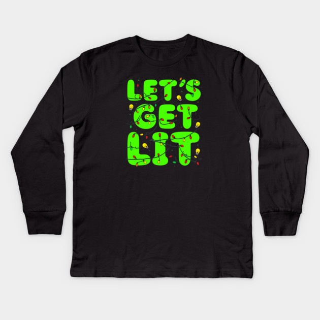 Let’s Get Lit Christmas Lights Kids Long Sleeve T-Shirt by Ink Lines