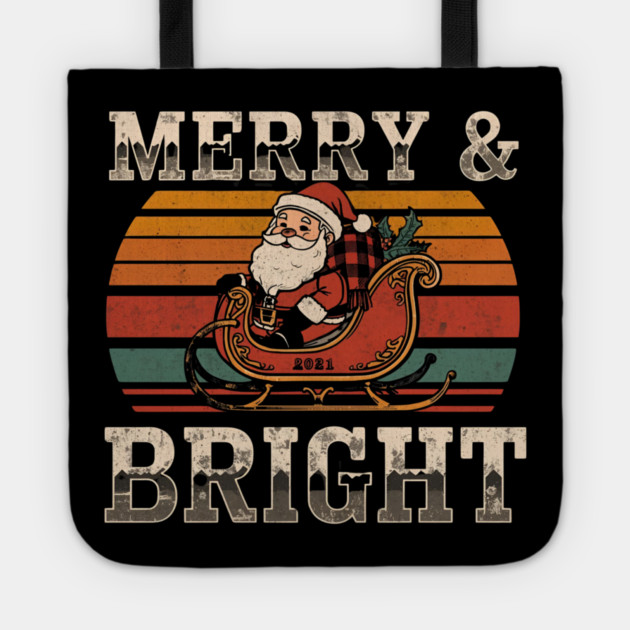 Merry & Bright Vintage Santa Sleigh Tote by Ink Lines