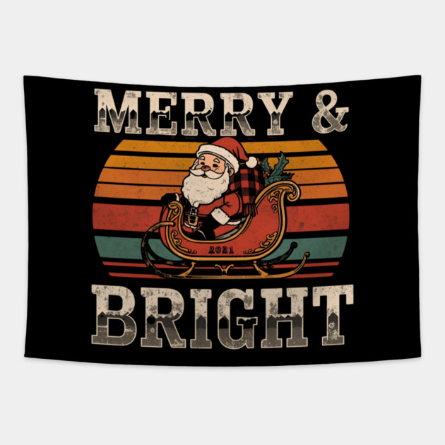 Merry & Bright Vintage Santa Sleigh Tapestry by Ink Lines