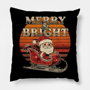 Merry & Bright Retro Striped Santa Sleigh Pillow