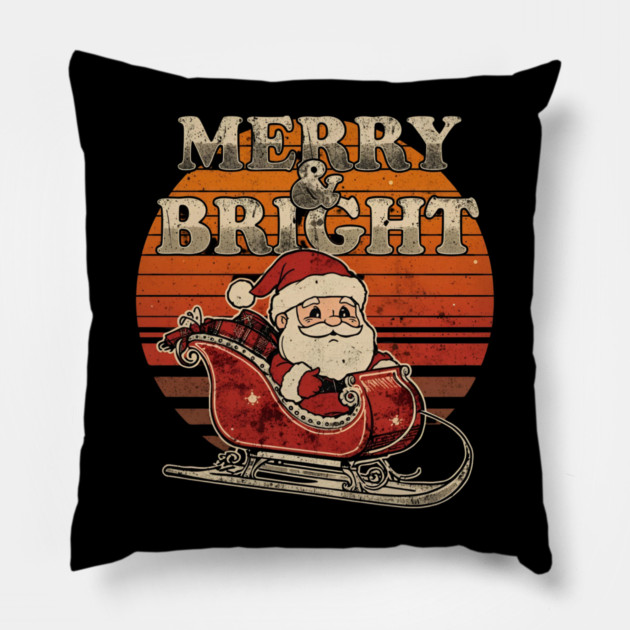 Merry & Bright Retro Striped Santa Sleigh Pillow by Ink Lines
