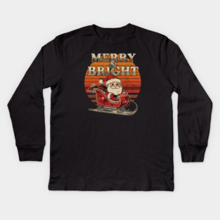 Merry & Bright Retro Striped Santa Sleigh Kids Long Sleeve T-Shirt