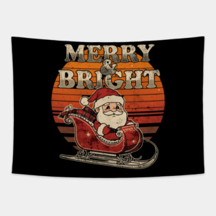Merry & Bright Retro Striped Santa Sleigh Tapestry