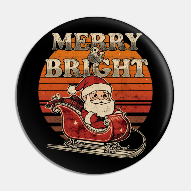 Merry & Bright Retro Striped Santa Sleigh Pin by Ink Lines