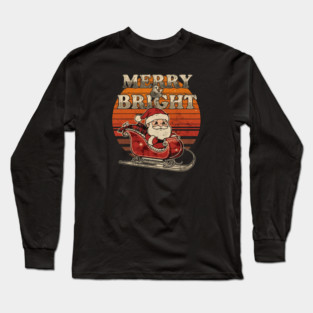 Merry & Bright Retro Striped Santa Sleigh Long Sleeve T-Shirt