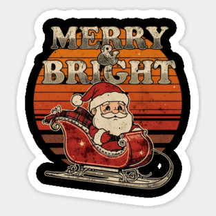Merry & Bright Retro Striped Santa Sleigh Sticker