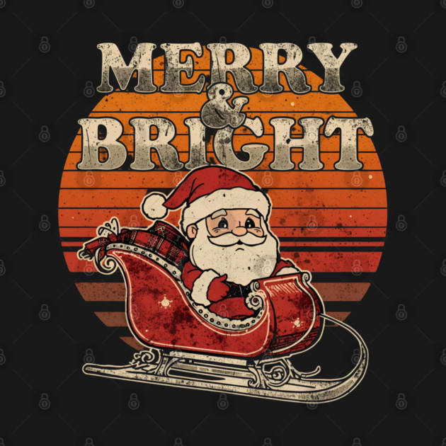 Merry & Bright Retro Striped Santa Sleigh by Ink Lines