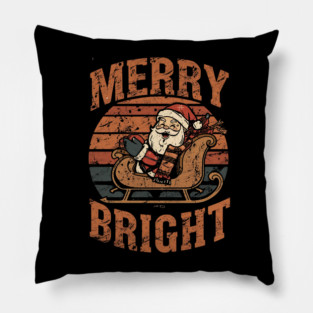 Merry & Bright Grunge Santa Sleigh Pillow
