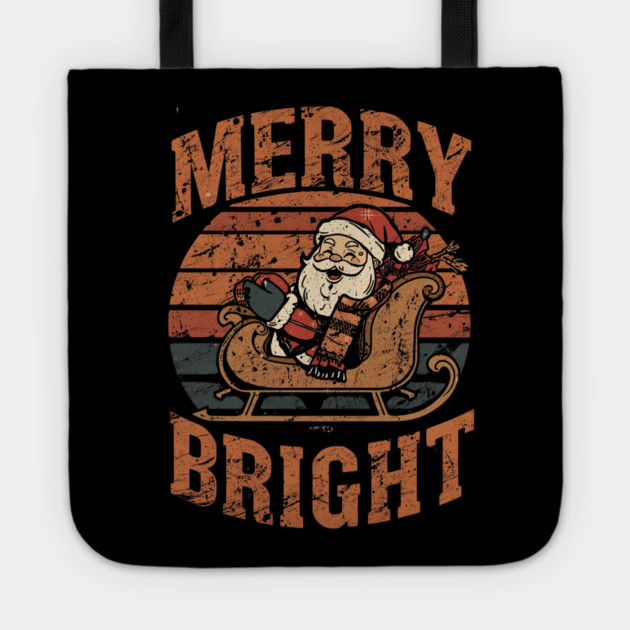 Merry & Bright Grunge Santa Sleigh Tote by Ink Lines