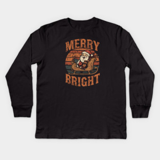 Merry & Bright Grunge Santa Sleigh Kids Long Sleeve T-Shirt